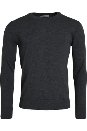Dolce & Gabbana Stickade tröjor & koftor, Herr, 2Xl, Mörkgrå Ull Crew Neck Sweater