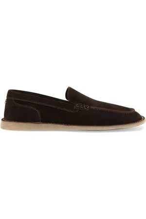 Dolce & Gabbana Skor, Herr, 44 EU, Läder, Bruna Platta Skor Logo Plaque