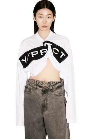 Y / PROJECT Topp, Dam, S, Bomull, Twisted Logo Print Crop T-Shirt