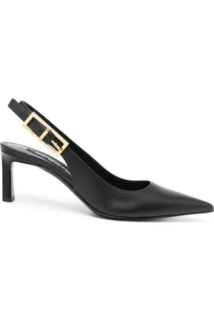 Sergio Rossi Skor, Dam, 36 EU, Läder, Svart Kornigt Läder Slingback Klackar