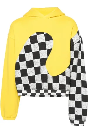 ERL Sweatshirts & Hoodies, Herr, M, Bomull, Gul Multifärgad Check Hoodie Tröja