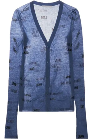Helmut Lang Stickade tröjor & koftor, Dam, L, Läder, Blå Ullkardigan