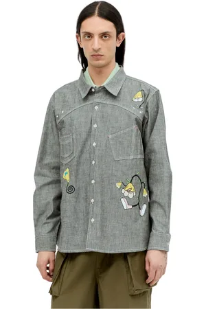 Brain Dead Skjorta, Herr, L, Bomull, Broderad Chambray Skjorta