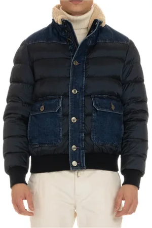 MOORER Jacka, Herr, 2Xl, Denim, Blå Puffer Bomber med Denim Detaljer