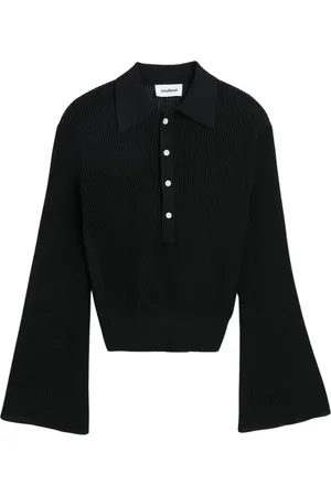 Soulland Stickade tröjor & koftor, Dam, 2Xs/Xs, Polyester, Genomskinlig Polo Jumper med Utsvängda ärmar