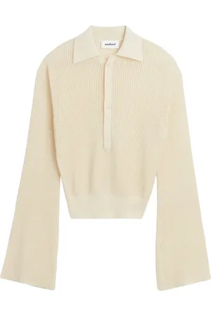 Soulland Stickade tröjor & koftor, Dam, S/M, Polyester, Genomskinlig Polo Jumper med Utställda ärmar