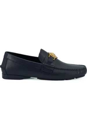 VERSACE Skor, Herr, 41 EU, Marinblå Kalvskinn Loafers