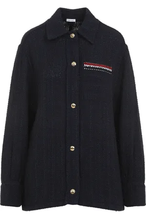Thom Browne Stickade tröjor & koftor, Dam, S, Bomull, Blå Jacka Elegant Stil