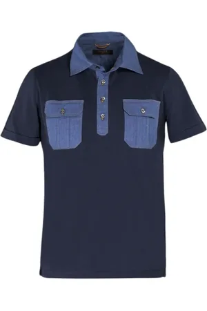 MOORER Topp, Herr, M, Denim, Denim Polo Shirt med Makò Cotton