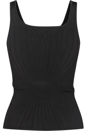 MUGLER Topp, Dam, M, Rayon, Svart stickad tanktopp med skulptureffekt