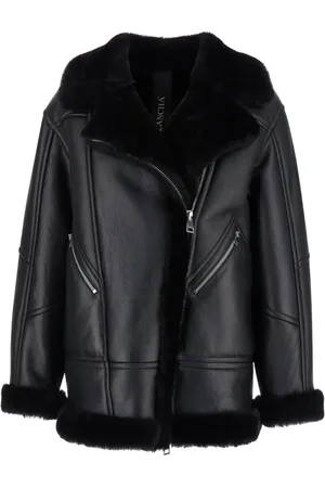 Blancha Jacka, Dam, M, Läder, Shearling Trim Läderjacka Front Zip