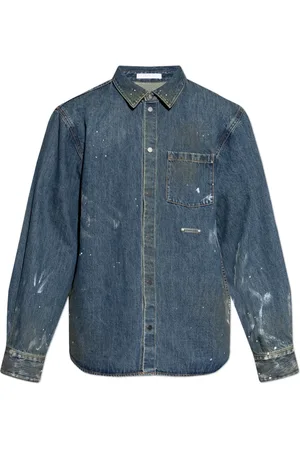 Helmut Lang Skjorta, Herr, 2Xs, Denim, Denim skjorta med vintage effekt