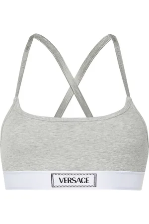 VERSACE Underkläder, Dam, M, Läder, Vintage Logo Broderat Grått Underkläder