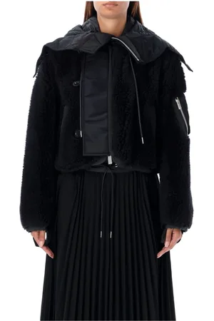 SACAI Jacka, Dam, M, Läder, Teddy Cropped Bomber Svart ytterkläder