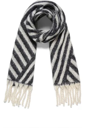 Kaffe Accessoarer, Dam, ONE Size, Polyester, Frynsmönstrad Scarf Mörk Grå/Ljus Grå