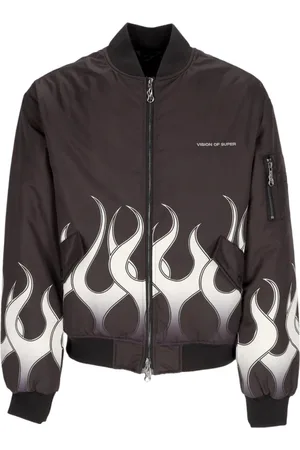 Vision Of Super Jacka, Herr, L, Polyester, Flames Bomberjacka Svart/Vit