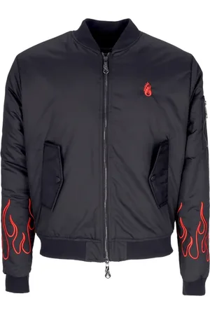 Vision Of Super Jacka, Herr, L, Polyester, Flames Broderad Bomberjacka Svart/Röd