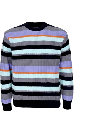 Obey Stickade tröjor & koftor, Herr, S, Bomull, Randig Crew Sweater Pewter Multi