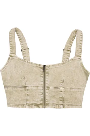 Guess Topp, Dam, L, Denim, Aged Zip Bustier Denim Top
