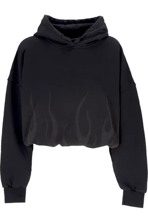 Vision Of Super Sweatshirts & Hoodies, Dam, M, Bomull, Flames Cropped Hoodie Svart