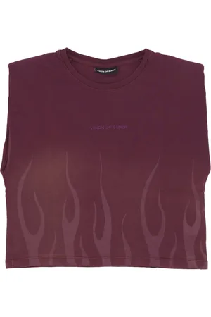 Vision Of Super Topp, Dam, S, Bomull, Flames Tee Grape Dam T-shirt