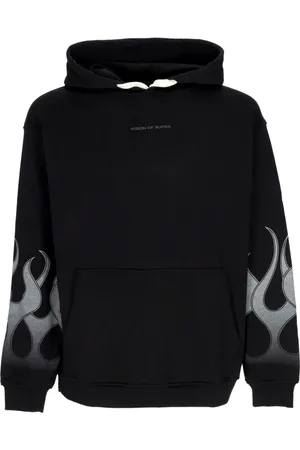 Vision Of Super Sweatshirts & Hoodies, Herr, L, Bomull, Flames Lättvikts Hoodie Svart/Grå