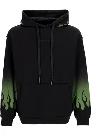 Vision Of Super Sweatshirts & Hoodies, Herr, M, Bomull, Flames Hoodie Svart/Grön