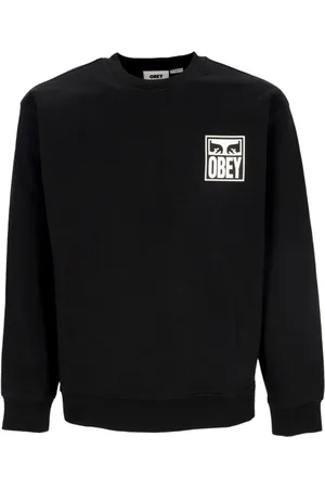 Obey Sweatshirts & Hoodies, Herr, L, Bomull, Svart Lätt Crewneck Sweatshirt Eyes Icon 2 Crew
