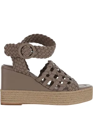 Paloma Barceló Skor, Dam, 37 EU, Läder, Flätad Läder Kil Sandal Taupe