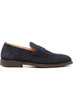 Brunello Cucinelli Skor, Herr, 42 EU, Mocka, Blå Mocka Penny Slot Loafers