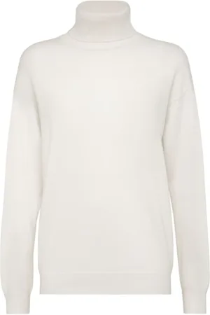 Brunello Cucinelli Stickade tröjor & koftor, Dam, M, Vit Cashmere Mock Neck Jumper