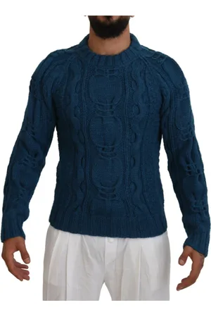 Dolce & Gabbana Stickade tröjor & koftor, Herr, L, Elegant blå tröja med rund hals