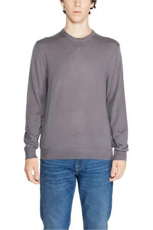 Armani Exchange Stickade tröjor & koftor, Herr, M, Polyester, Grå Stickad Rund Hals Tröja