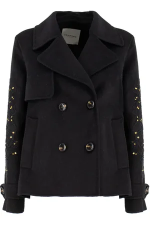 ERMANNO SCERVINO Kappa, Dam, S, Polyester, Fransk Krage Dubbelknäppt Kappa med Blommig Stickning