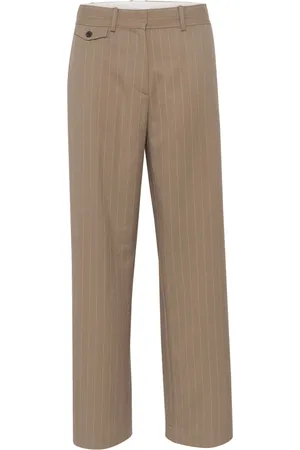 Karen by Simonsen Byxor, Dam, L, Pinstripe Straight-Leg Byxor Valnöt