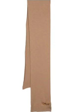 Moschino Accessoarer, Herr, ONE Size, Brun Stickad Halsduk Ribbad Kant