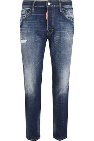Dsquared2 Jeans, Herr, S, Läder, Blå Jeans med Läderapplikationer