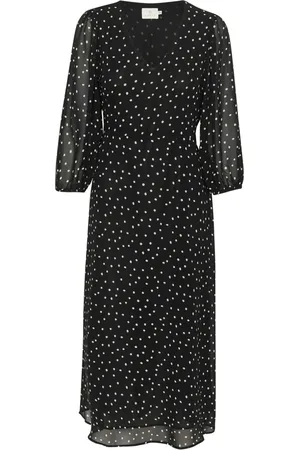 Kaffe Klänning, Dam, L, Polka Dot Klänning med V-ringning