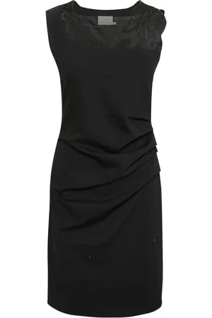 Kaffe Klänning, Dam, XL, Polyester, Svart Djup Spetsdetalj Klänning