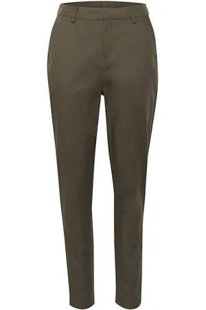 Kaffe Byxor, Dam, L, Bomull, Brun Caloraine Byxor Regular Fit Hög Midja