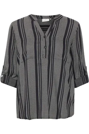 Kaffe Blusar & Skjortor , Dam, 2Xl, Svart & Krita Små Diamanter Blus Top