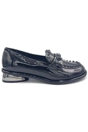 Jeannot Skor, Dam, 39 EU, Läder, Studded Svart Lack Loafer