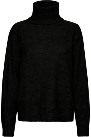 Saint Tropez Stickade tröjor & koftor, Dam, XL, Polyester, Svart Rollneck Pullover Tröja