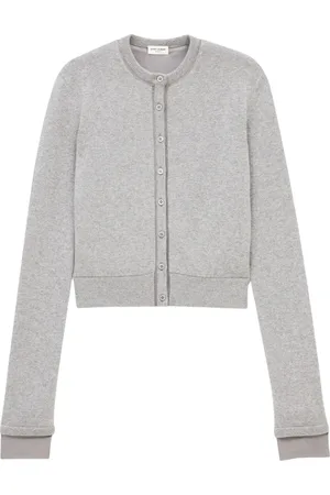 Saint Laurent Stickade tröjor & koftor, Dam, S, Grå Tröja med Satin Kant