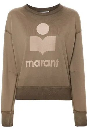 Isabel Marant Sweatshirts & Hoodies, Dam, XS, Bomull, Khaki Flocked Logo Crew Neck Sweater