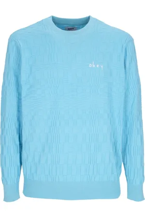 Obey Stickade tröjor & koftor, Herr, XL, Bomull, Himmelblå Crewneck Tröja Lättvikt Bomull
