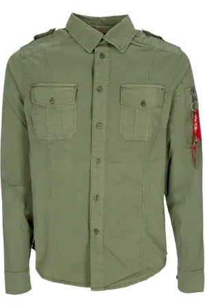 Alpha Industries Skjorta, Herr, XL, Bomull, Sage Långärmad Skjorta