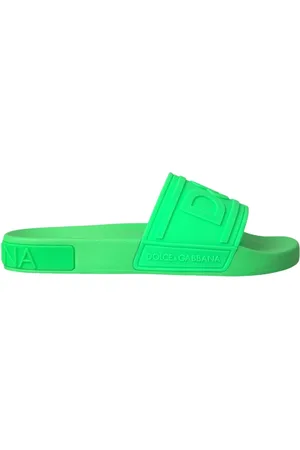 Dolce & Gabbana Skor, Herr, 44 EU, Läder, Grön Läder Slide Sandaler Badkläder Skor