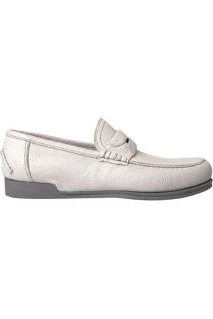Dolce & Gabbana Skor, Herr, 40 EU, Läder, Vit Grå Läder Slip-On Loafers