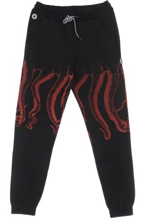 Octopus Byxor, Herr, M, Bomull, Svarta Sweatpants Elastisk Midja Bläckfisktryck